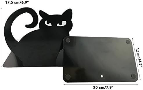 Winterworm Cute Vivid Lovely Persian Cat Nonskid Thickening Iron Metal Bookends Book Organizer for Library School Office Home Study Desk Organizer (Black)