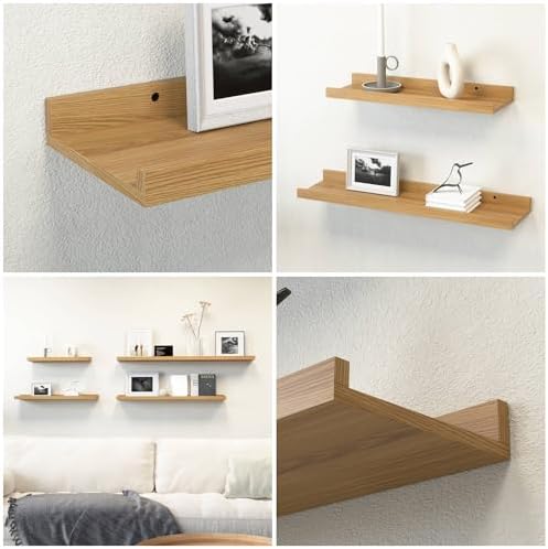 Boswillon Floating Shelves Set of 2, Long Wall Shelf with Lip, 56in, Oak