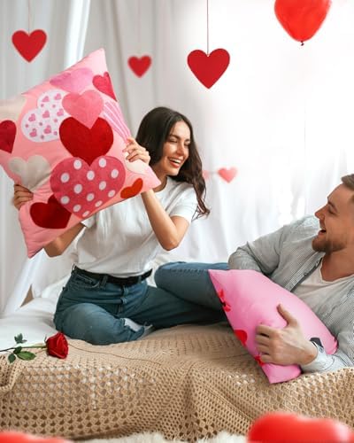 Valentines Pillow Cover 18x18 Inch - Embroidered Valentines Day Colorful Hearts Design Throw Pillow Cover Decorations Soft Cushion Case Home Decor for Couch, Sofa, or Bed(1 Pack)