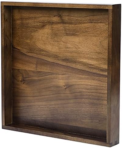 12" Square Small Black Walnut Wood Ottoman Tray No Handle