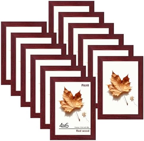 Picrit 4x6 Picture Frame Set of 12, Gallery Wall Frames, Dark Red Wood
