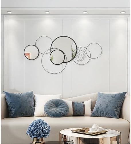 4 PCS Round Wall Mirror,Black Metal Framed Circle Mirror Set Modern Decorative Mirrors for Living Room Bedroom Entryway Bathroom 16x32 Inch Home Decor