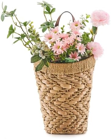 Handwoven Water Hyacinth Boho Front Door Basket for Flower Plants