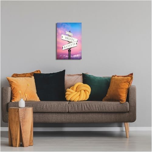A&T ARTWORK Street Sign Black and White Canvas Prints Gift Your Names,the Date and romantic verses or write your own message Gift for Anniversary,Valentine's day,Wedding. 16X24 inches