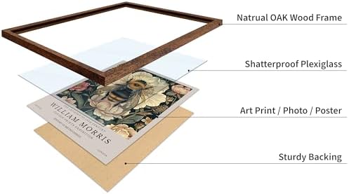 Poster Master William Morris Poster - Bumble Bee Print - Flower Art - Botanical Art - Exhibition Illustration - Animal Illustration - Floral Painting - Bee Artwork - Aesthetic Office or Bedroom Decor - 16x20 Brown Framed