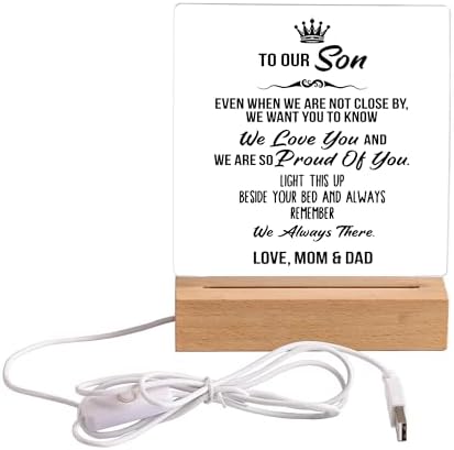 WSYEAR Gifts for Son from Mom Dad- Son Gifts from Mom Acrylic Wooden Base Lamp Gifts for Adult Son Graduation Gifts, to My Son Birthday Gifts