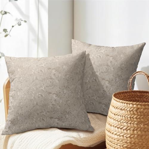 2 PCS Decorative Rustic Floral Throw Pillow Cover 16X16 Inch Pale Brown Block Print Farmhouse Cushion Covers Boho Fall Home Decor Neutral Accent Pillowcase for Living Room Chair Couch Outdoor