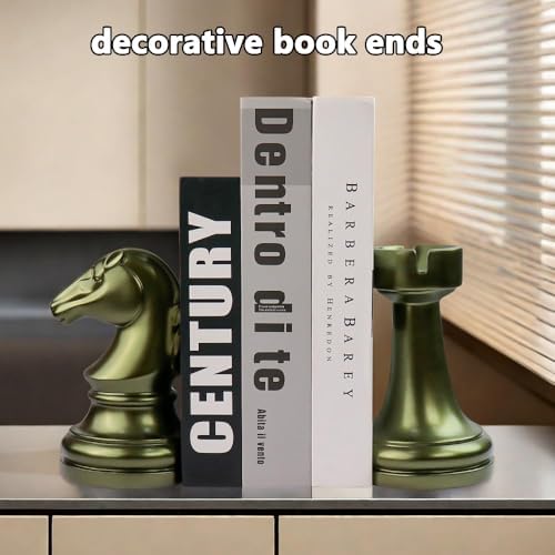 jinhuoba Decorative Bookends Chess Bookends, Aeneous Heavy Book Ends Stopper, Modern Book Ends for Shelves Office Home Desk Bookrack, 7"(L) x4(W) x7(H), 1Pair/2Piece