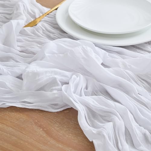 Asee'm 2pcs Cheesecloth Table Runner 120 Inches Long Ivory Boho Gauze Cheese Cloth Runner 10FT Rustic Sheer Table Runners for Christmas Wedding Party Baby Shower Spring Easter Decoration
