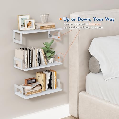 Harwaya White Wall Bookshelf for Kids Room, Small Floating Book Shelf for Teen Girls Boys Bedroom, 8 Inch Deep Wall Mounted Bookshelves for Office Living Room Bathroom Decor (3-Pack)