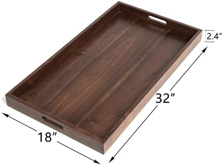 32"x18" Handmade 2XL Black Walnut Wood Ottoman Tray with Handle