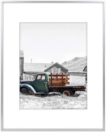 Golden State Art 16x20 Silver Aluminum Frame, Real Glass, Mat Fits 11x14