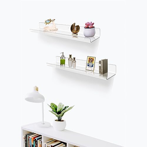 ROYALITA 2-Pack Acrylic Shelves Wall Mounted, 24 Inch Floating Shelves