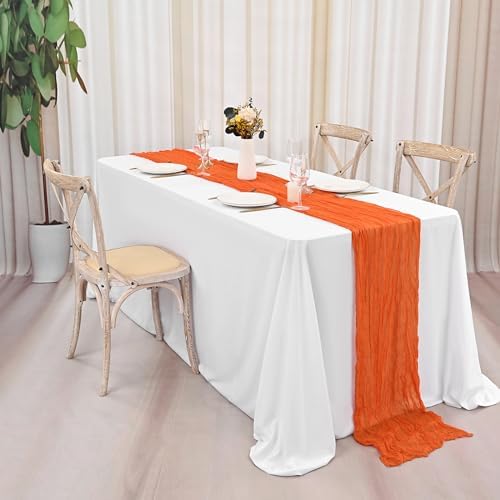 20 Pack Orange Table Runner 10Ft Cheesecloth Table Runner Boho Long Cheese Cloth Table Runners Romantic Sheer Fabric Gauze Table Runners for Wedding Party Bridal Shower