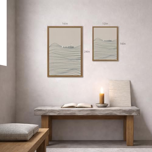 EisEver Jesus and Peter Walking on Water Wall Art, Modern Minimalist Christian Faith Decor, Abstract Bible Story Canvas Print, Inspirational Religious Artwork for Church Prayer Room Wood Framed 12x16 Inch
