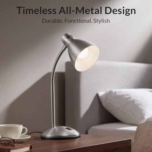 LEPOWER Metal Desk Lamp, Adjustable GooseNeck Reading Light for Bedroom