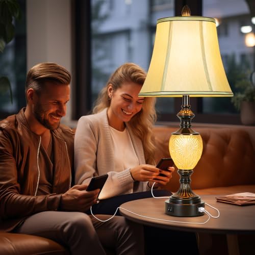 27'' High Vintage Table Lamps with Nightlight Set of 2 for Living Room