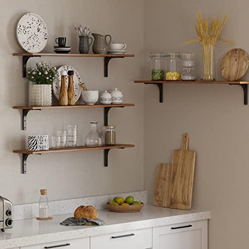 DINZI LVJ Long Wall Shelves, 39.4Inch Wooden Wall Mounted Shelves, Set of 4