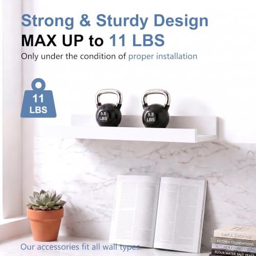White Picture Ledge Shelves, 16 Inch Floating Wall Shelf Set of 2