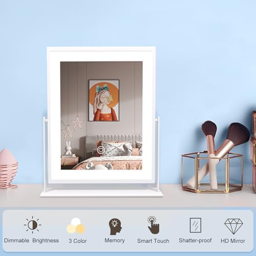 Beelux Vanity Mirror with Lights, 11" Makeup Mirror with Dimmable Light, Smart Control, Memory, Adjustable 3 Modes Lighted LED Mirror for Christmas Birthday Thanksgiving Mother's Day White