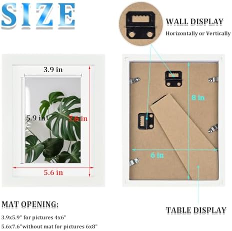 Egofine 6x8 Picture Frames Set of 4, Made of Solid Wood Covered by Plexiglass 4x6 and 5x7 with Mat or 6x8 whitout Mat, for Table Top Display and Wall Mounting Photo Frame White