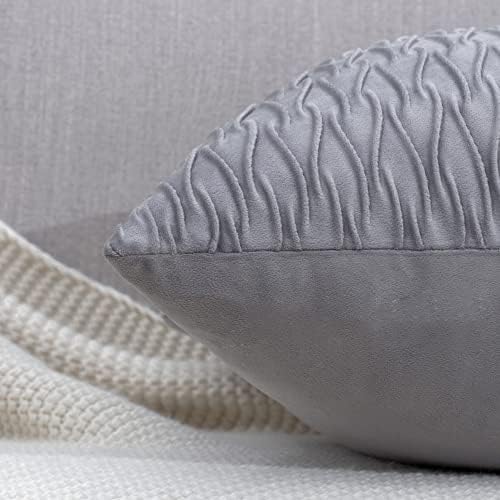 MADIZZ Set of 2 Super Soft Velvet Decorative Throw Pillow Covers 24x24 inch Light Grey Square with Texture Luxury Style Cushion Case European Pillow Shell for Sofa Bedroom