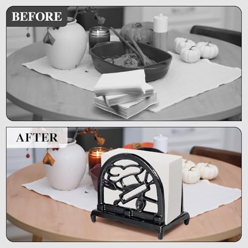 JOGREFUL Cast Iron Napkin Holder, Kitchen Organizer Chef Tool Pattern Black