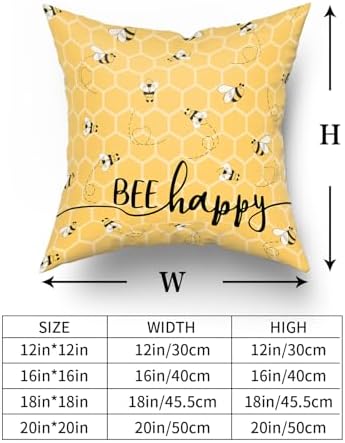 Giwawa Summer Bee Pillow Covers Set of 2, 18"x18" Happy Kind Decorative Square Pillowcases, Yellow Honeycomb Farmhouse Throw Cushion Cover for Sofa Couch Indoor Outdoor Living Room