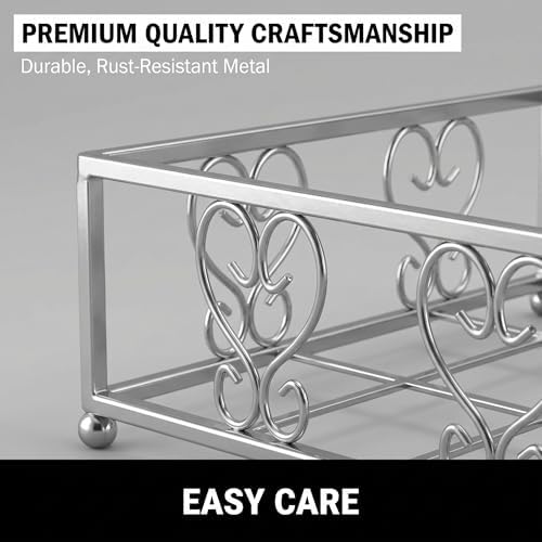 Flat Napkin Holder for Table, Silver Metal Weighted Paper Caddy