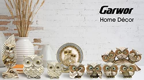 Garwor Retro Owl Statue for Home Decor, 6" Antique White Resin Owl Figurine with Artistic Raised Feathers, Cute Bird Sculpture for Bookshelf Mantle Tabletop Decoration, Gift for Owl Lovers