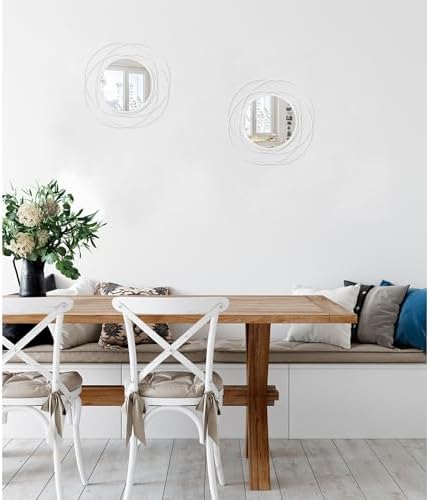 Circle Mirrors Wall Decor Iron Frame Wall Art Round Mirror Home Decor Hanging for Bedroom Bathroom Living Room Entryway 2 Set 12''