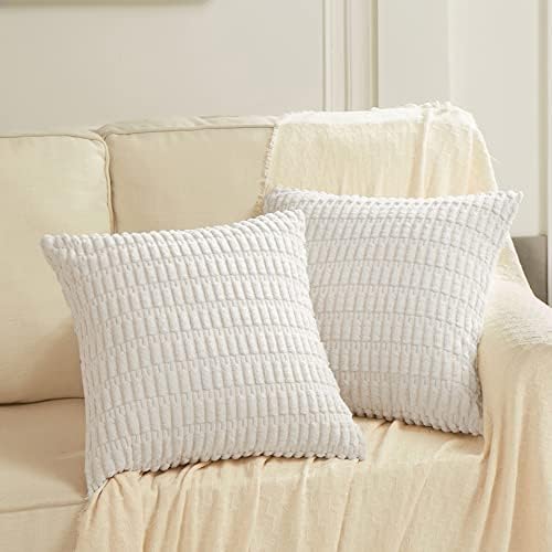Fancy Homi 4 Packs Decorative Throw Pillow Covers for Living Room Couch Bed, Modern Farmhouse Boho Home Décor Accent Cushion Case, 20" x 20", White