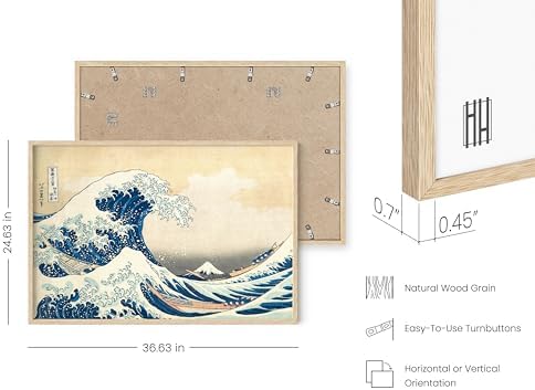 HAUS AND HUES Japanese Traditional Art - Hokusai Classic Kanagawa Wave Print, The Great Wave Poster Japanese Art Wall Decor, Japan Poster Wave Wall Art, Japandi Wall Art (Beige Frame, 24x36)