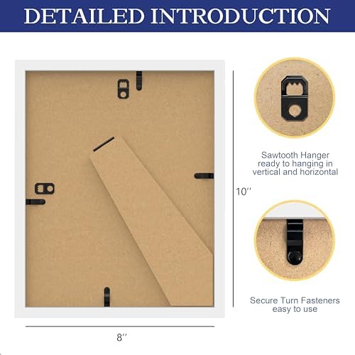An&He 8 x 10 Picture Frame, 1Pack, White Photo Frames, Wooden Frame with High Definition Tempered Glass for Wall and Tabletop Display