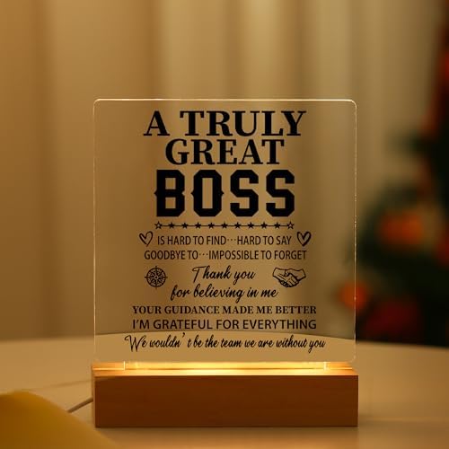 WSYEAR Boss Day Gifts for Women Men, Boss Lady Gifts for Women Table Lamp,Acrylic Wooden Base Lamp Inspirational Best Thank You Gift for Female