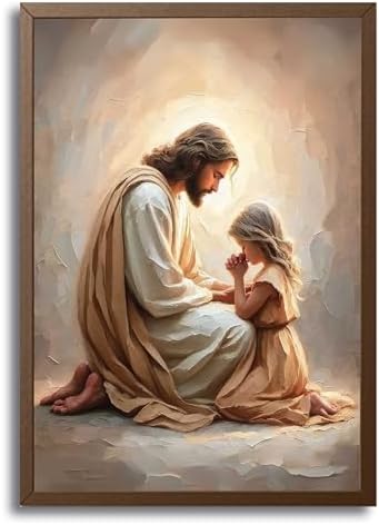 Jesus Praying with Girl Wall Art, Christian Canvas Art, Unframed, 16x24 in | Faith-filled imagery brings comfort and hope to bedrooms, prayer rooms, churches, nurseries, or quiet reflection spaces.