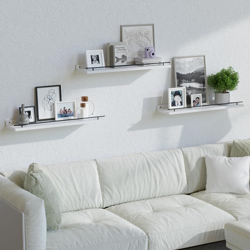 WOPITUES Floating Shelves 24 inch for Wall Decor Set of 3, Black and White
