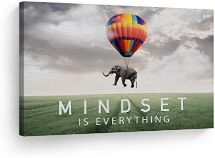 Smile Art Design Mindset is Everything Quote Elephant with Balloon in Sky Motivational Wall Art Canvas Print Inspirational Wall Art Entrepreneur Quote Office Decor Artwork Gift Ready to Hang 11x17