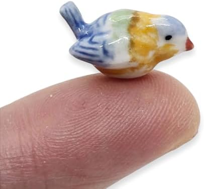WitnyStore Tiny ½ Inch Multicolor Tit Bird Figurine - Miniature Hand Made Painted Ceramic Birds Aves Colorful Porcelain Feathered Animals Cute Decorative Collectible Figures Home Décor Gifts