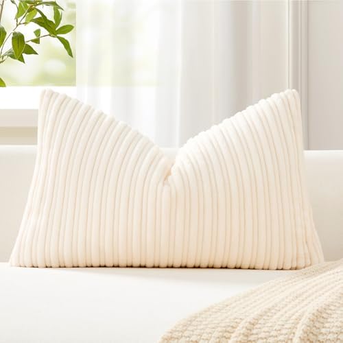 Kevin Textile Striped Corduroy 14”x24” Pillow Cover 1 Pack, Cream White