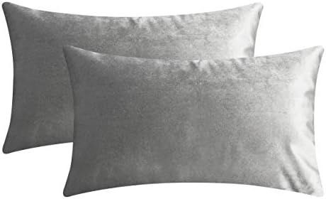 Home Brilliant Velvet Rectangular Throw Pillow Covers, Decorative Pillow Cases for Bed Nursery Sectional Seat, Set of 2, 12x20 inches, 30cm x 50cm, Silver Grey