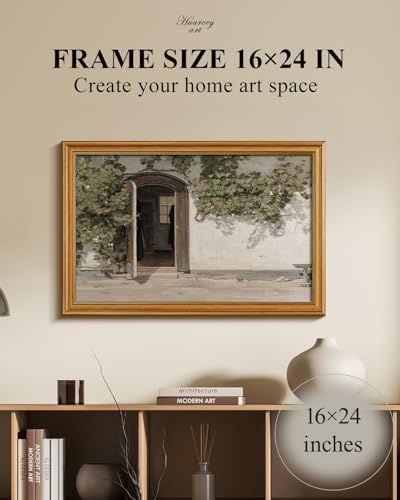 WHASAYART Gold Framed Vintage Wall Art Vineman Climbing The Walls Farmhouse Wall Decor Opening Door Oil Painting Picture Canvas Print Art Home Decor Aesthetic for Bedroom Bathroom Office 16x24in
