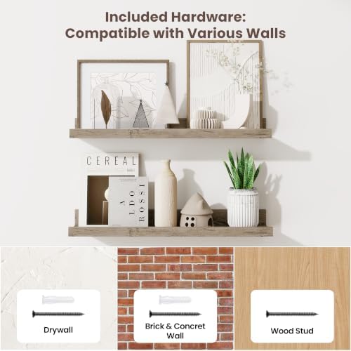 Axeman 20 Inch Floating Shelves, Grey Picture Ledge Shelf Set of 3