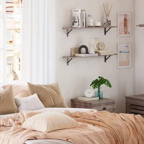 DINZI LVJ Wall Shelves, 23.6" Long Floating Shelves with Metal Brackets