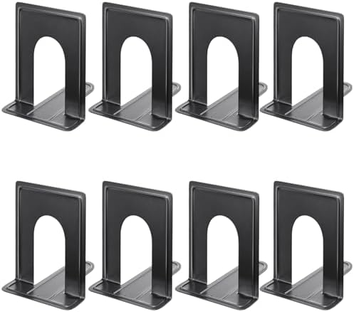 MaxGear 8.5 in Extra Large Heavy Duty Book Ends, Black Metal Bookends