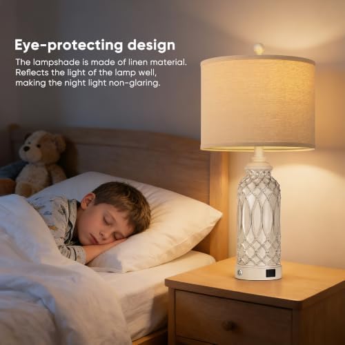 WIHTU 26.5'' White Resin Table Lamps, Touch Desk Lamps with USB Ports
