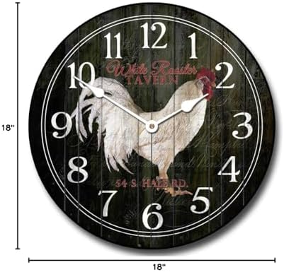 White Rooster Tavern Wall Clock | Ultra Quiet Quartz Mechanism | Hand Made in USA Beautiful Crisp Lasting Color | Comes in 8 Sizes | 18-Inch