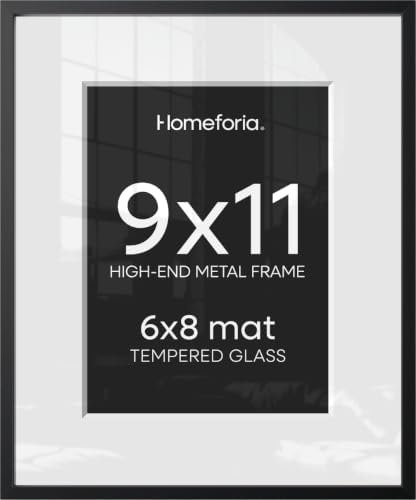 Homeforia 9x11 Black Picture Frame, High-End Metal, 6x8 Mat, Glass
