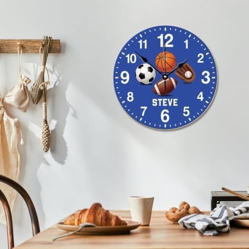 Custom Sports Ball Kids Wall Clock Personalized Name Clock for Boys