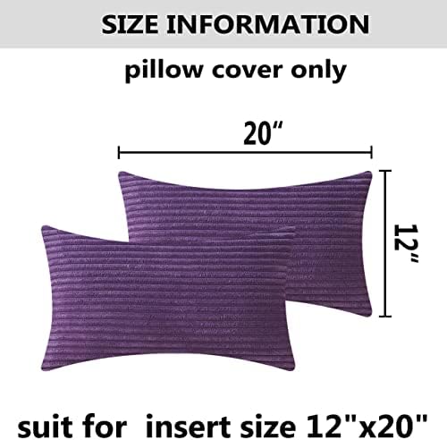 Home Brilliant Purple Throw Pillow Covers 12x20 Set of 2 Striped Velvet Corduroy Oblong Pillow Accent Lumbar Pillow Cover for Car Office Living Room, 12 x 20 inch, Eggplant